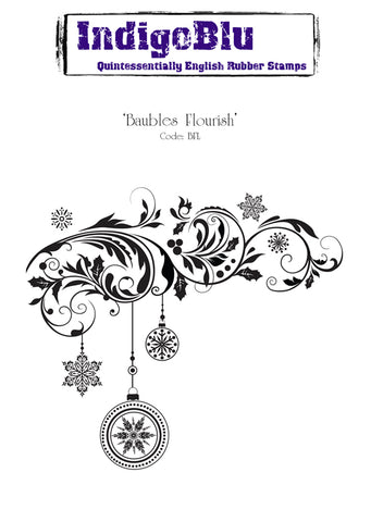 Baubles Flourish A6 English Red Rubber Stamp By IndigoBlu BFL