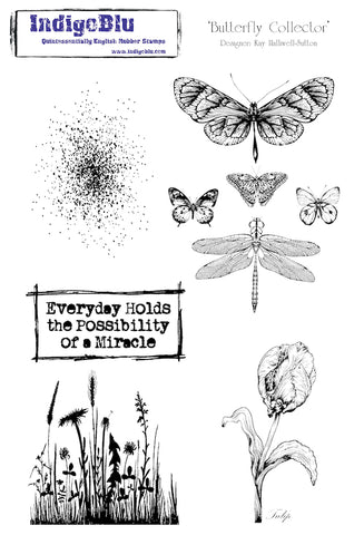 Butterfly Collector English Red Rubber Stamp By Kay Halliwell-Sutton For IndigoBlu