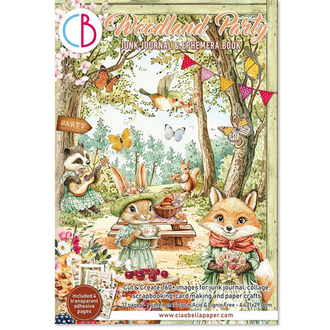 Woodland Party Junk Journal & Ephemera Paper Book A4 32 Pages By Ciao Bella CBB011
