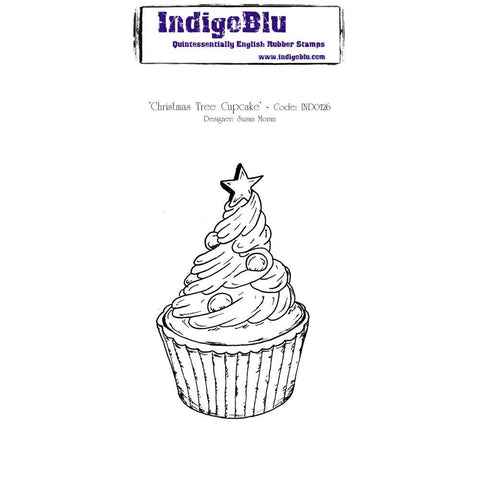 Christmas Tree Cupcake English Red Rubber Stamp By IndigoBlu IND0126