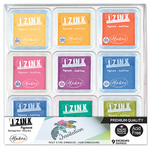 Izink Pigment Slow Dry Premium Quality Ink Pads 9pcs. John Next Door From Craft Too By Aladine