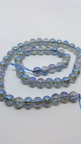 Electroplated Half Rainbow Plated Crackle Glass Round Beads Royal Blue 8mm Approx 50pcs TRC399