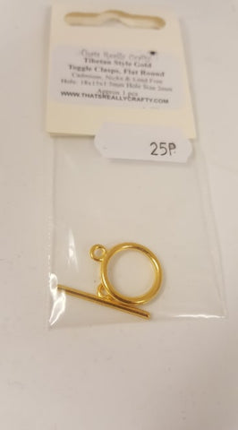Tibetan Style Gold Toggle Clasps, Flat Round, Cadmium Free & Nickel Free & Lead Free 1pcs. TRC316