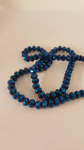 Electroplated Glass Beads, Faceted, Abacus, Blue Plated, 6x5mm, Hole: 1mm approx 100pcs TRC417