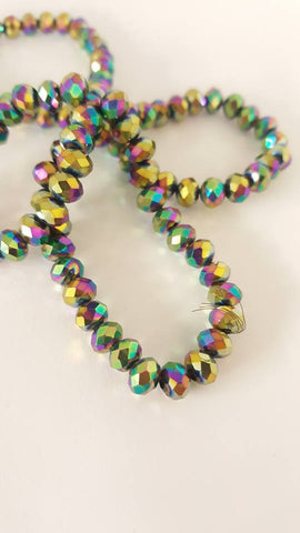 Electroplated Glass Beads, Faceted, Abacus, Multi-color Plated, 6x4mm, Hole: 1mm approx 100pcs TRC418