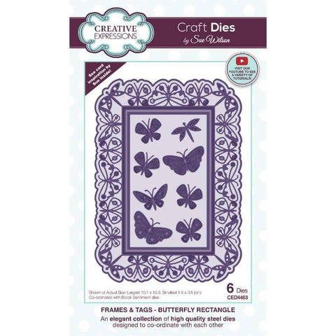 Butterfly Rectangle Frames & Tags Collection Die From Sue Wilson By Creative Expressions CED4463