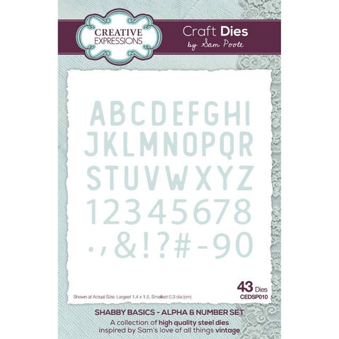 Alpha & Number Set Shabby Basics Die By Sam Poole Creative Expressions CEDSP010