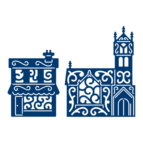 Panorama Church and Shop Office By Tattered Lace Dies D631