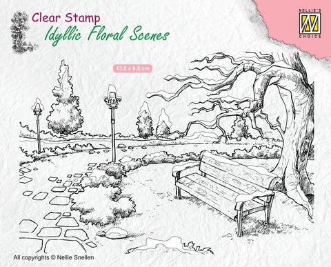 Wintery Park with Bench Clear Stamp Idyllic Floral Scenes Snellen Nellie IFS016