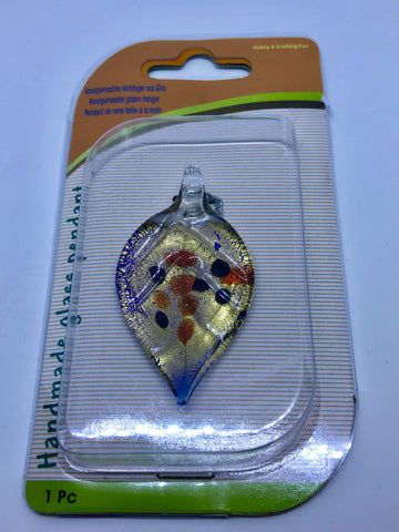 Leaf Handmade Glass Pendant Accorted Colours 55x30mm 1pcs. TRC147