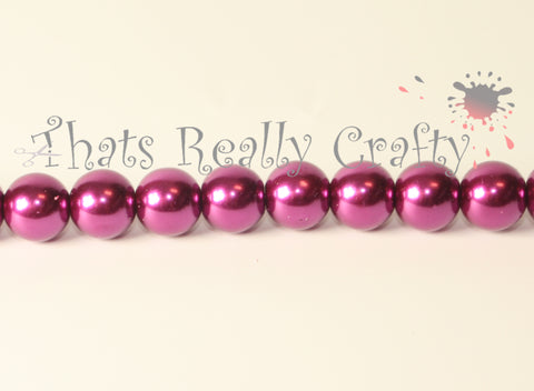 Magenta Pearlised Glass Pearl Beads 10mm TRC087