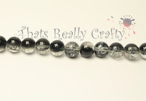Black / Crystal Two Tone Crackle AA Grade Round Glass Beads 10mm TRC105
