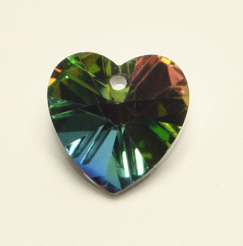 Heart Glass Pendant Rainbow Faceted, Silver Sided Colour 14x14x8mm 1pcs. TRC123