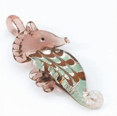 Seahorse Handmade Glass Pendant Pink/Silver 72x30mm 1pcs. TRC142