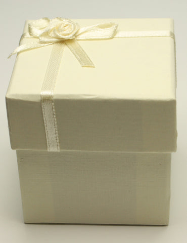 Ivory Square Jewellery Gift, Ring, Earing Box with Ivory Ribbon & Flower 5x5x5cm TRC174
