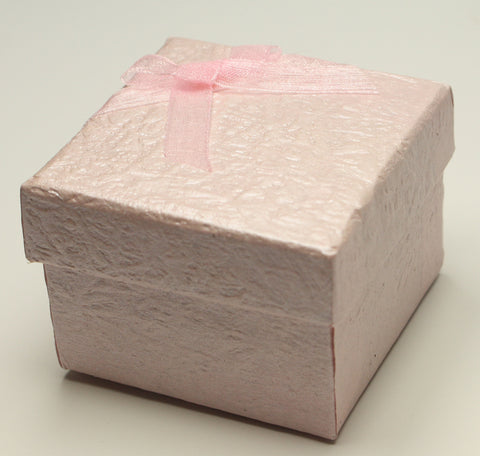 Pink Perlised Square Jewellery Gift, Ring, Earing Box with Pink Bow 5x5x3.5cm TRC179