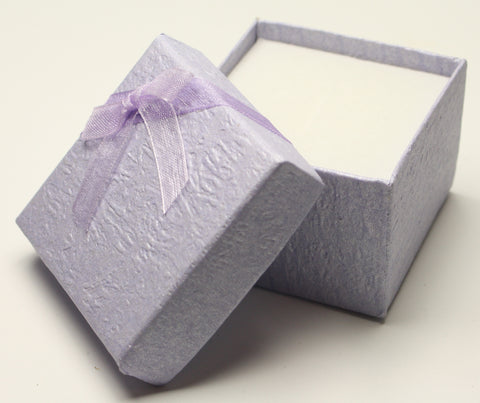 Lilac Perlised Square Jewellery Gift, Ring, Earing Box with Lilac Bow 5x5x3.5cm TRC180
