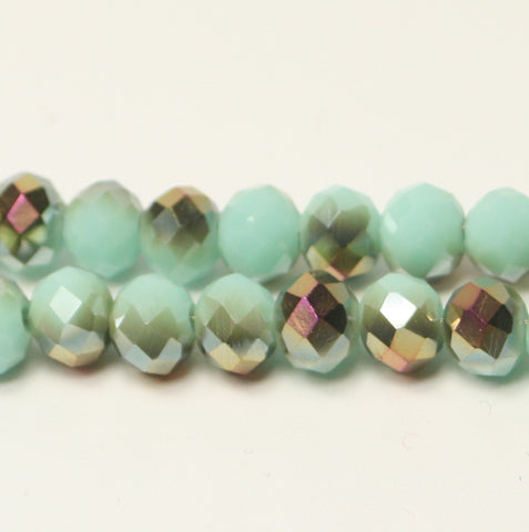 Cyan / Gold Half Fire Polished Faceted Glass Beads 6x4mm Approx 50pcs. TRC233