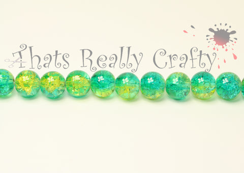 Turquoise and Green Crackle Glass Round Beads 8mm Approx 40pcs. TRC237