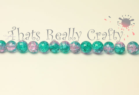 Cyan / Pink Crackle Glass Round Beads 8mm Approx pcs. TRC243