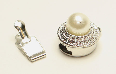 Pearl Box Clasps, Platinum Colour with Acrylic Pearl Bead, Nickel Free 1pcs. TRC263