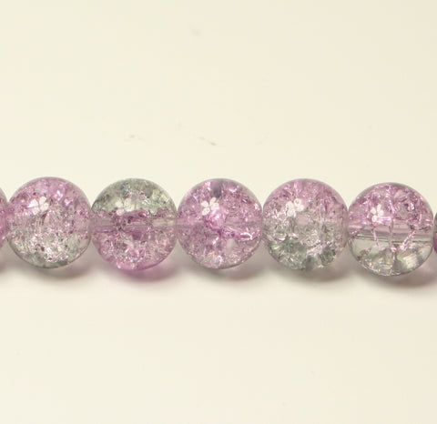 Crackle Glass Round Beads Two Tone Transparent Pink/Purple and Smokey Grey 10mm TRC290