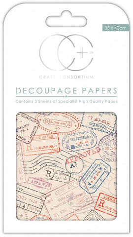 Air Mail Decoupage Paper 35 x 40cm pk 3 By Craft Consortium CCDECP271