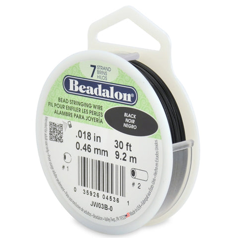 Beadalon Bead Stringing Wire BLACK .018" 0.46mm 30ft JW03B-0 TRC503