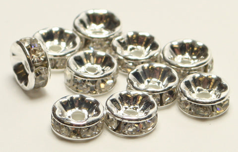 Rhinestone Spacer Beads Silver Plated Nickel Free 8mm TRC165