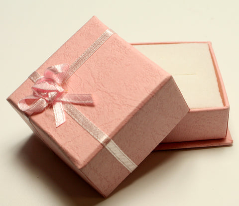 Pink Square Jewellery Gift, Ring, Earing Box with Pink Ribbon & Flower 5x5x3.5cm TRC177