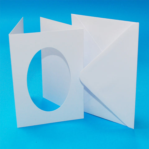 A6 3 Fold Oval Aperture Card Blanks and Envelopes White Smooth Craft UK 10654