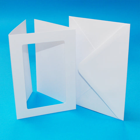 A6 3 Fold Rectangle Aperture Card Blanks and Envelopes White Smooth Craft UK 10658