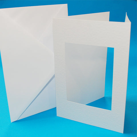 A5 3 Fold Rectngular Aperture Card Blanks and Envelopes White Hammered Craft UK 10757