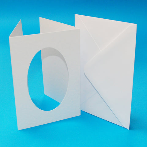A5 3 Fold Oval Aperture Card Blanks and Envelopes White Hammered Craft UK 2490