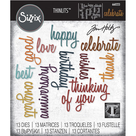 Celebration Words Script Die Set Tim Holtz Thinlits 13pcs by Sizzix 660223