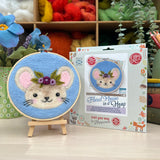 Floral Mouse in a Hoop Needle Felting Kit Crafting Kit The Crafty Kit Company CKC-NF-269
