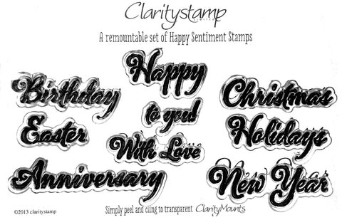 Happy Sentiment Stamps Set Remountable By Claritystamp