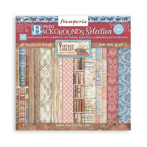 Vintage Library Scrapbooking Background Selection Pad 10 Double Sided 30.5 x 30.5 cm (12x12) Stamperia