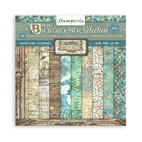 Songs of The Sea Maxi Background Selection Scrapbooking Pad 10 Double Sided 30.5 x 30.5 cm (12x12) Stamperia