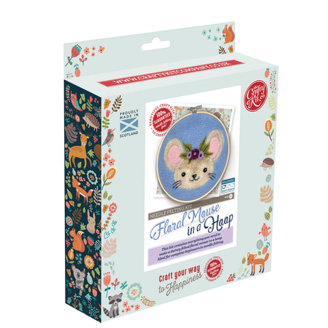 Floral Mouse in a Hoop Needle Felting Kit Crafting Kit The Crafty Kit Company CKC-NF-269