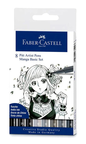 Pitted Artist Pens 8 Pack Manga Basic Set By Faber Castell 167107