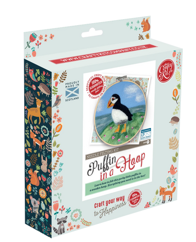 Puffin in a Hoop Needle Felting Kit Crafting Kit The Crafty Kit Company CKC-NF-212