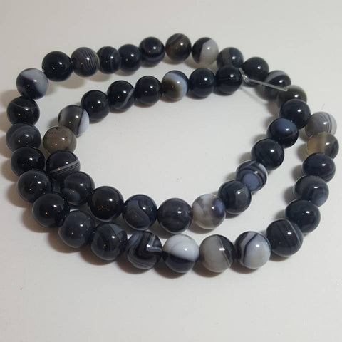 Natural Striped Agate Banded Agate Beads Round, Grade A, Dyed & Heated, Black, 8mm approx 47pcs TRC434