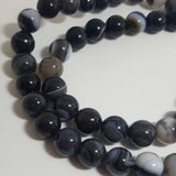 Natural Striped Agate Banded Agate Beads Round, Grade A, Dyed & Heated, Black, 8mm approx 47pcs TRC434