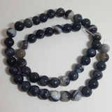 Natural Striped Agate Banded Agate Beads Round, Grade A, Dyed & Heated, Black, 8mm approx 47pcs TRC434