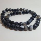 Natural Striped Agate Banded Agate Beads Round, Grade A, Dyed & Heated, Black, 8mm approx 47pcs TRC434
