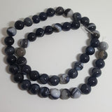 Natural Striped Agate Banded Agate Beads Round, Grade A, Dyed & Heated, Black, 8mm approx 47pcs TRC434