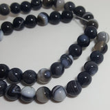 Natural Striped Agate Banded Agate Beads Round, Grade A, Dyed & Heated, Black, 8mm approx 47pcs TRC434