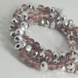Electroplate Glass Beads Half Silver Plated Faceted Abacus, Pink, 6x4mm approx 100pcs TRC441