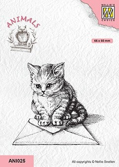 Kitten With Envelope Clear Stamp by Nellie Snellen Nellies Choice ANI025